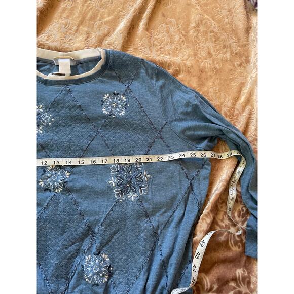 Vintage patchwork embroidered detail blue cozy sweater size x2 - Picture 4 of 6
